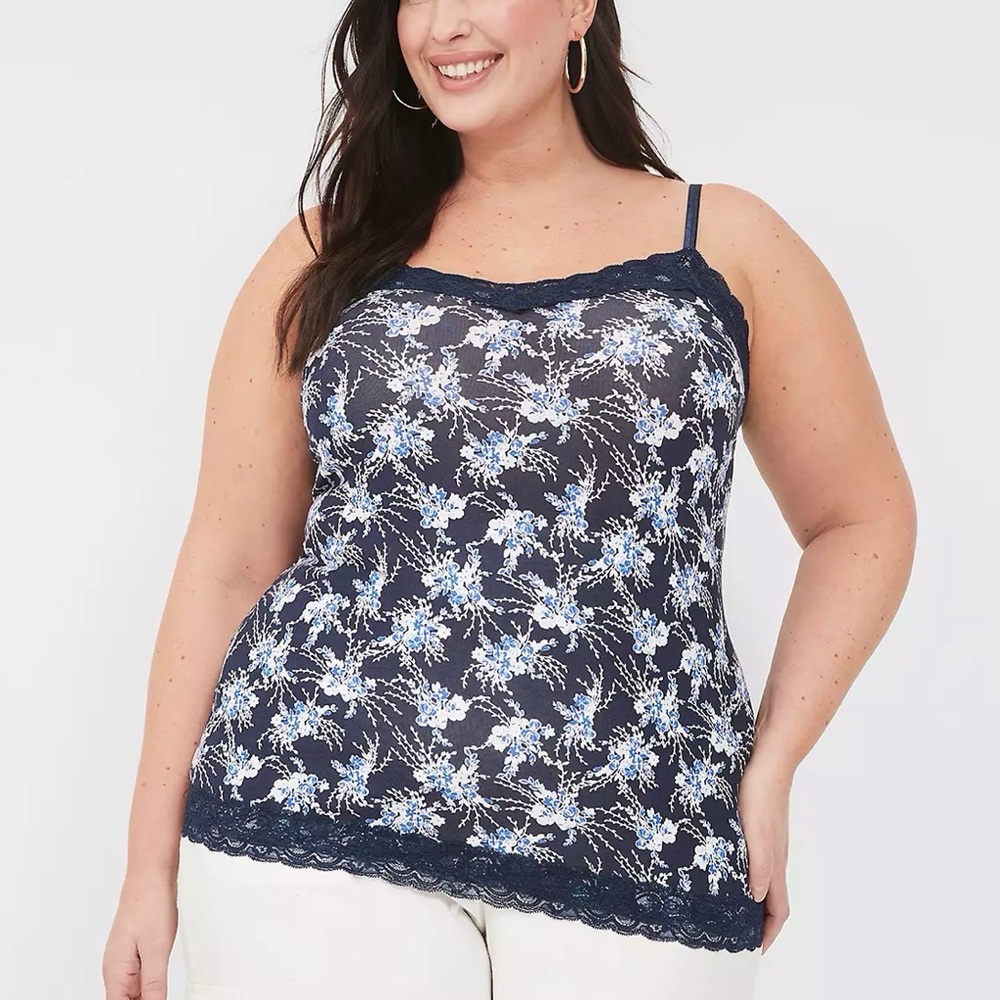 NWT Lane Bryant Floral‎ Blue White Patterned Camisole Size 14 /  16